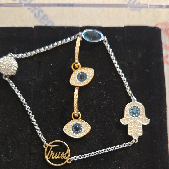 Swarovski Silver and Gold Hamsa Bracelet & Earring Set